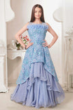 Blue Layered Sequin Full Length Gown For Girls - Lagorii Kids