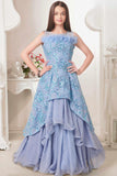 Blue Layered Sequin Full Length Gown For Girls - Lagorii Kids