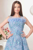 Blue Layered Sequin Full Length Gown For Girls - Lagorii Kids