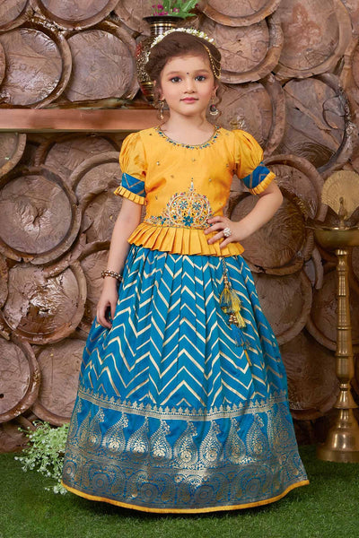 Yellow & Aqua Blue Embroidered Lehenga Set – Megha and Jigar