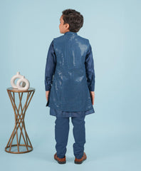 Blue Mirror work Kurta Pajama Jacket Set - Lagorii Kids
