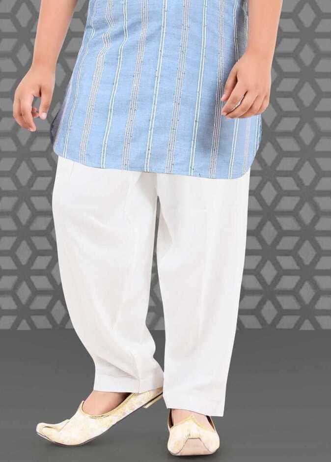 Blue Pathani Set With White Pant For Boys - Lagorii Kids