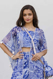 Blue Printed Co-ord Set With Crop Top For Girls - Lagorii Kids