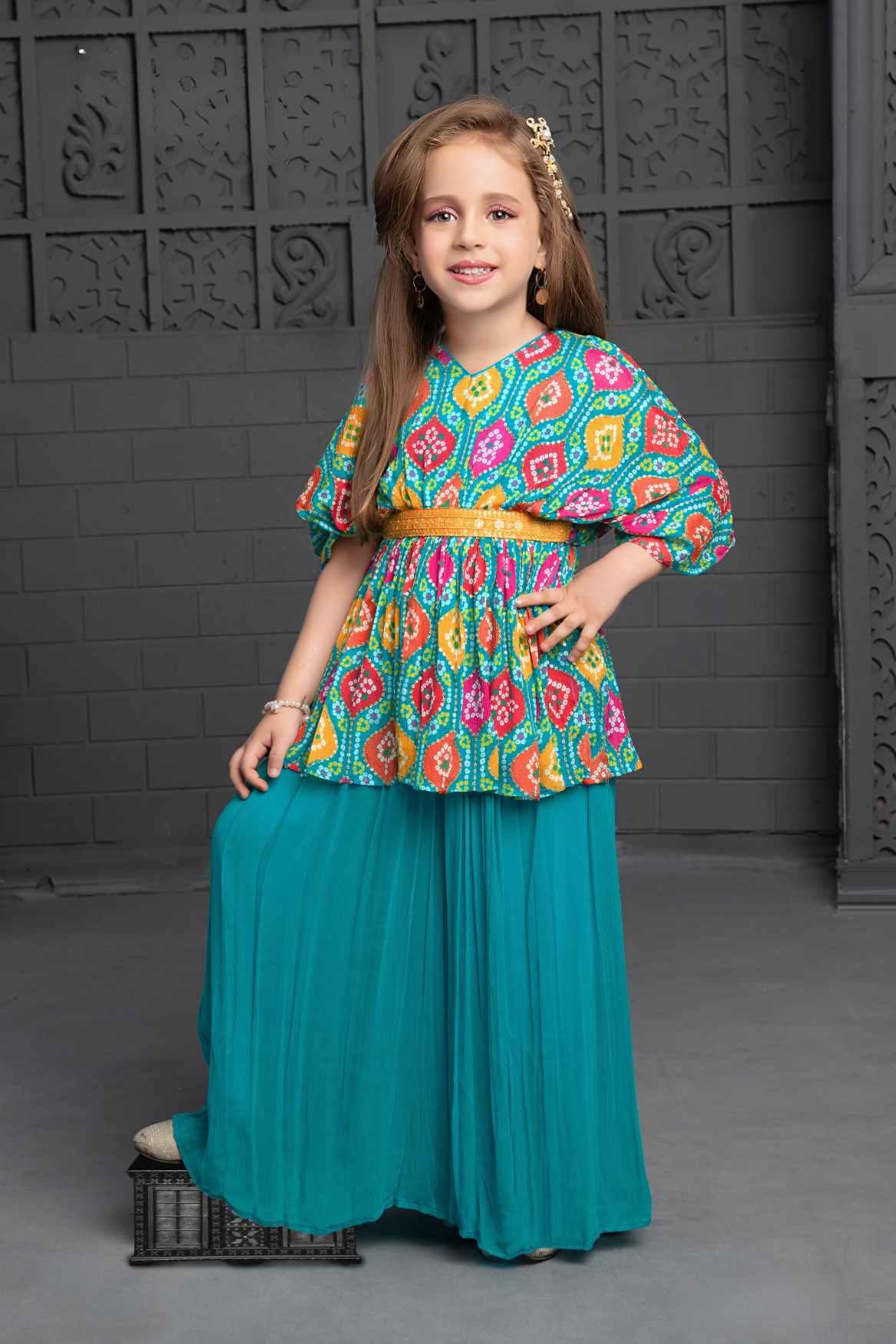 Blue Printed Palazzo Set For Girls - Lagorii Kids