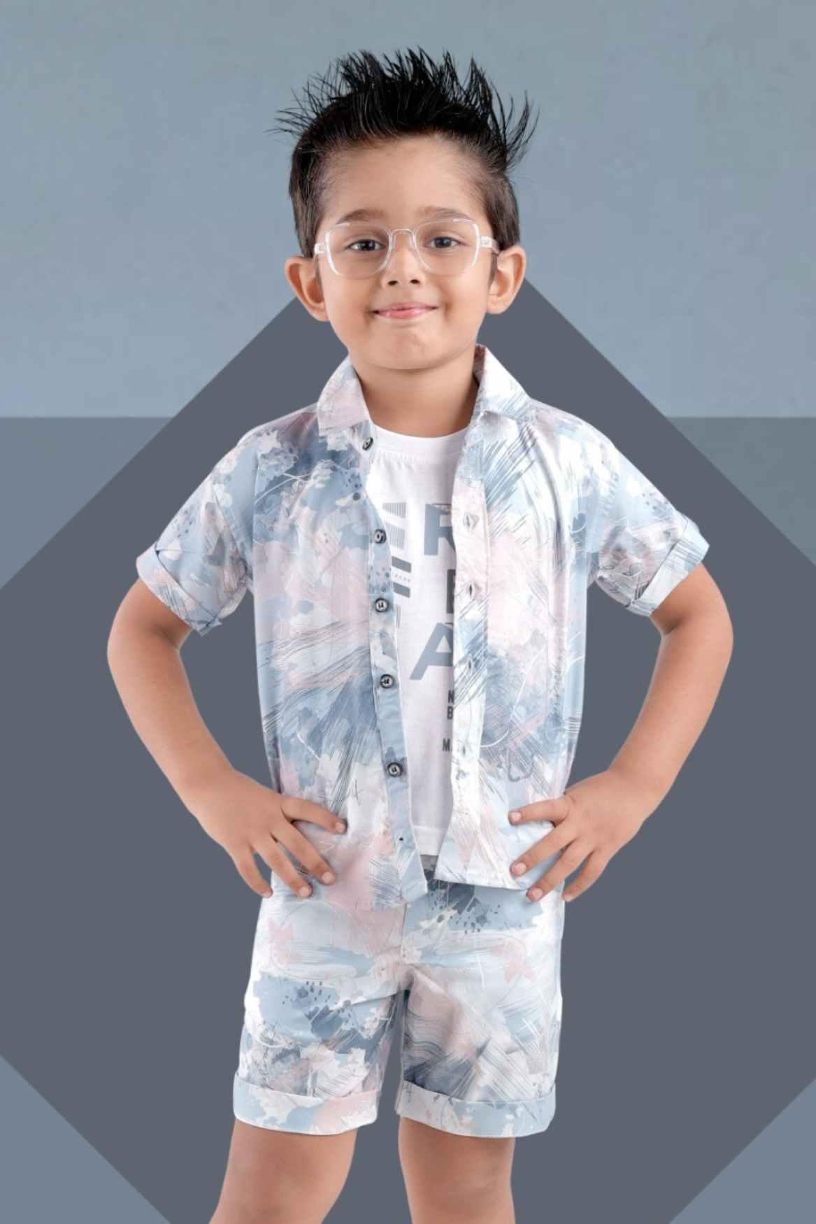 Blue Printed Shirt and Shorts Co-ord Set for Boys - Lagorii Kids