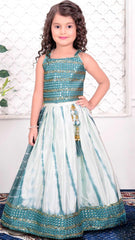 Blue Tie And Dye Ghagra-Choli Set With Embroidery For Girls - Lagorii Kids