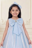 Blue 3D Bow Embellished Party Wear Frock For Girls