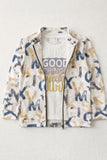 White Graphic Print T-Shirt And  Multicolor Zip-Up Jacket Set For Boys