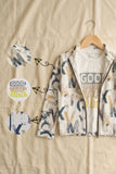White Graphic Print T-Shirt And  Multicolor Zip-Up Jacket Set For Boys