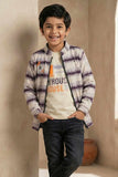 Grey And White Printed Zip-Up Jacket For Boys