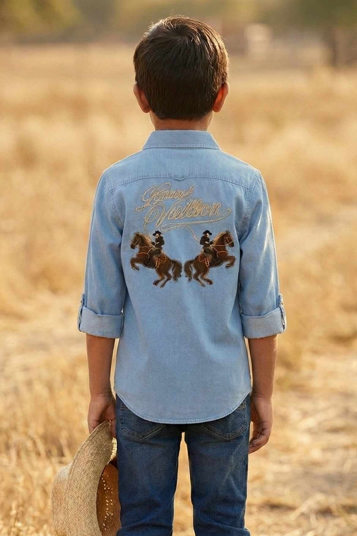 Denim Light Blue Embroidered Shirt for Boys