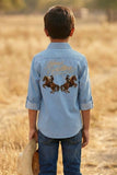 Denim Light Blue Embroidered Shirt for Boys