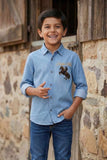 Denim Light Blue Embroidered Shirt for Boys