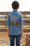 Denim Blue Embroidered Shirt for Boys