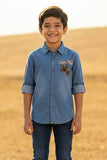 Denim Blue Embroidered Shirt for Boys