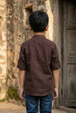 Brown Solid Shirt with Mandarin Collar for Boys