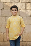 Yellow Warli Print Shirt with Mandarin Collar for Boys