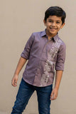 Mauve Cotton Shirt with Tribal Stripe Design for Boys