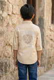 Beige Printed Cotton Shirt for Boys