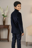 Navy Blue Embroidered Jodhpuri Suit Set With Golden Peacock Motif For Boys