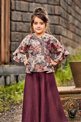 Brown Floral Palazzo Set for Girls - Lagorii Kids