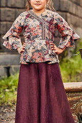 Brown Floral Palazzo Set for Girls - Lagorii Kids