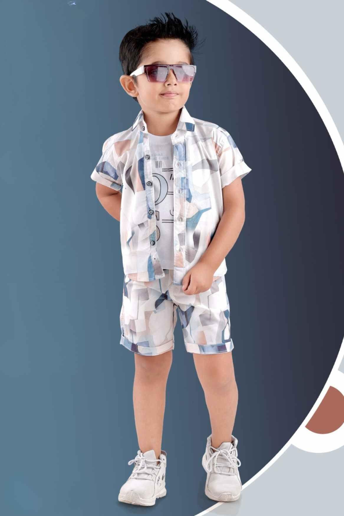 Brown Printed Shirt and Shorts Co-ord Set for Boys - Lagorii Kids