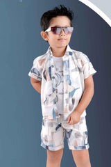 Brown Printed Shirt and Shorts Co-ord Set for Boys - Lagorii Kids
