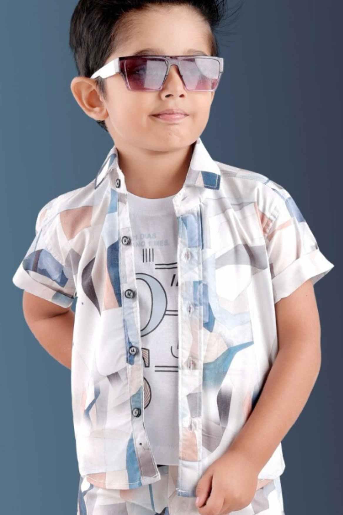Brown Printed Shirt and Shorts Co-ord Set for Boys - Lagorii Kids