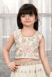 Cream Floral Embroidered Lehenga Choli Set For Girls