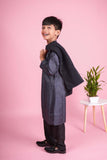Chic Charcoal Grey Kurta with Black Nehru Coat - Boys' Fashionable Ethnic Wear. - Lagorii Kids