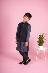Chic Charcoal Grey Kurta with Black Nehru Coat - Boys' Fashionable Ethnic Wear. - Lagorii Kids