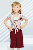 Chic Harmony: White Top and Maroon Pant Ensemble for Girls. - Lagorii Kids