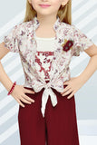 Chic Harmony: White Top and Maroon Pant Ensemble for Girls. - Lagorii Kids