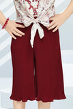 Chic Harmony: White Top and Maroon Pant Ensemble for Girls. - Lagorii Kids