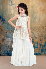 Chic in Cream: Girls' Ethnic Gharara Delight. - Lagorii Kids