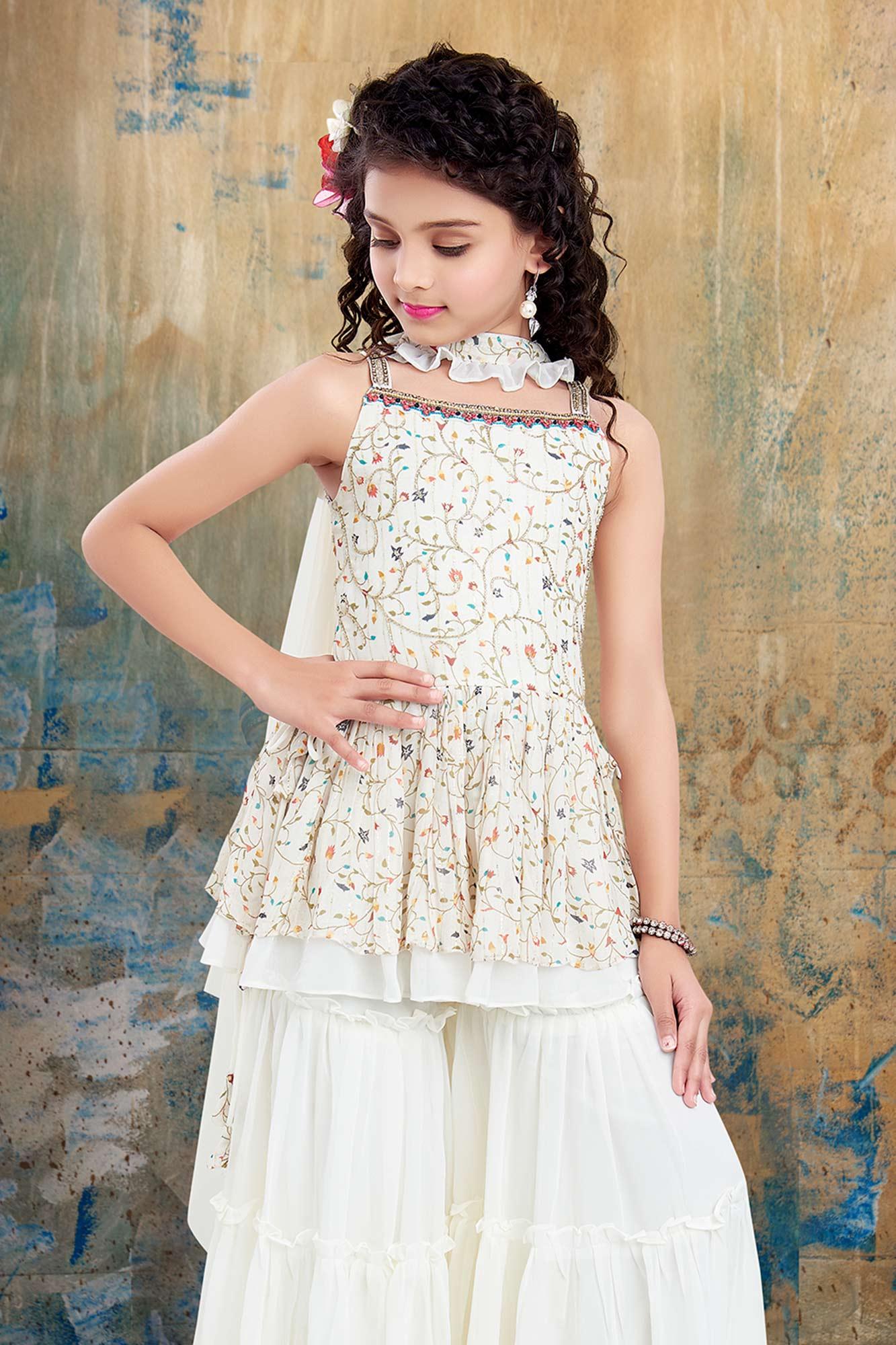 Chic in Cream: Girls' Ethnic Gharara Delight. - Lagorii Kids