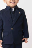 Classic Blue Four Pc Suite With White Shirt Embossed Waist Coat Set For Boys - Lagorii Kids