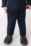 Classic Blue Four Pc Suite With White Shirt Embossed Waist Coat Set For Boys - Lagorii Kids