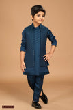 Classic Dark Blue Silk Indo western Bandi Set - Lagorii Kids