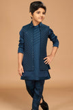 Classic Dark Blue Silk Indo western Bandi Set - Lagorii Kids