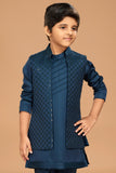 Classic Dark Blue Silk Indo western Bandi Set - Lagorii Kids