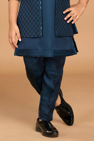 Classic Dark Blue Silk Indo western Bandi Set - Lagorii Kids