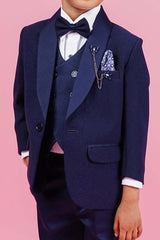 Classic Elegance: Navy Blue Suit for Young Gentlemen. - Lagorii Kids