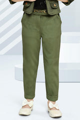 Classic Olive Green Jacket And Pant Set For Girls - Lagorii Kids
