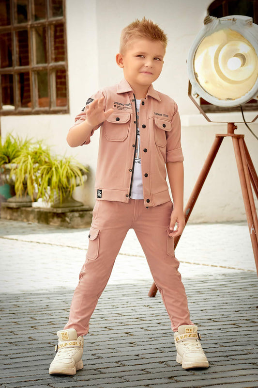 Classic Peach Co ord Jacket and Pant Set for Boys. - Lagorii Kids