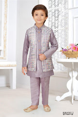 Classic Silk Lavender Indo Western Bandi Set - Lagorii Kids