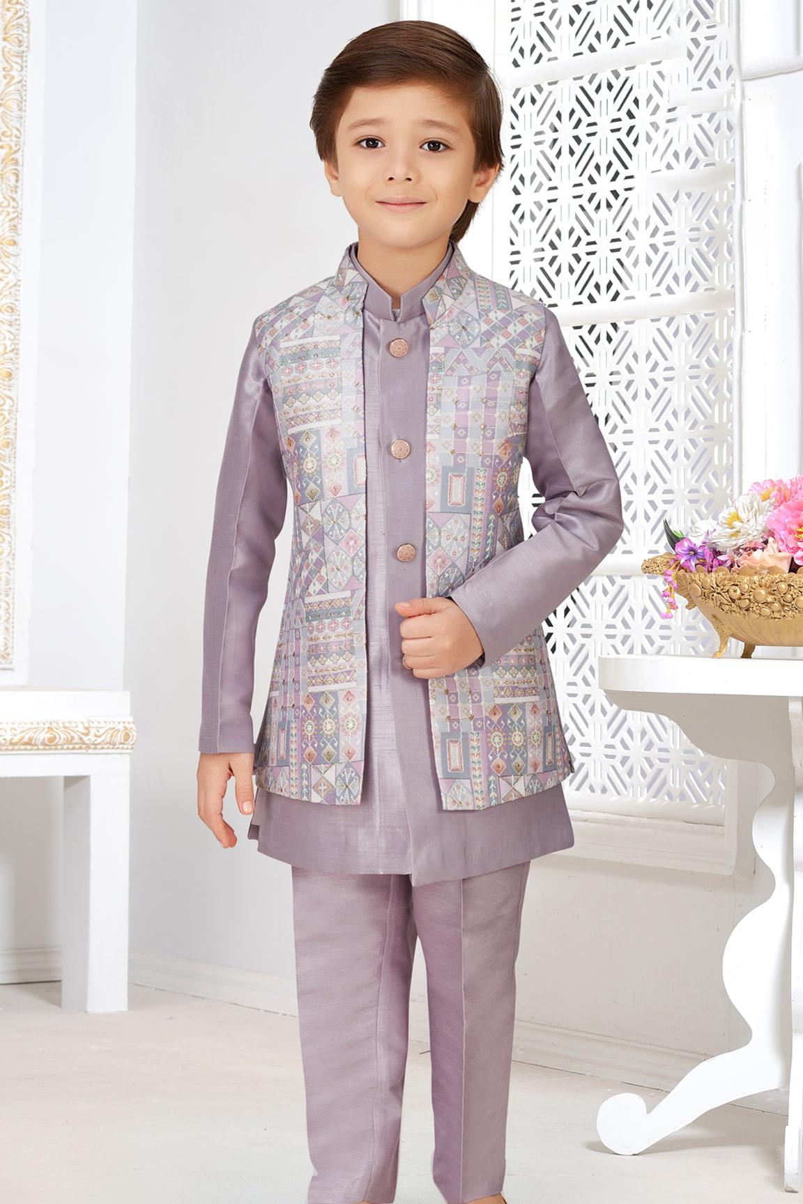 Classic Silk Lavender Indo Western Bandi Set - Lagorii Kids