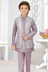 Classic Silk Lavender Indo Western Bandi Set - Lagorii Kids