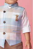 Classic White Shirt With Blue Checked Waist Coat And Brown Pant Set For Boys - Lagorii Kids